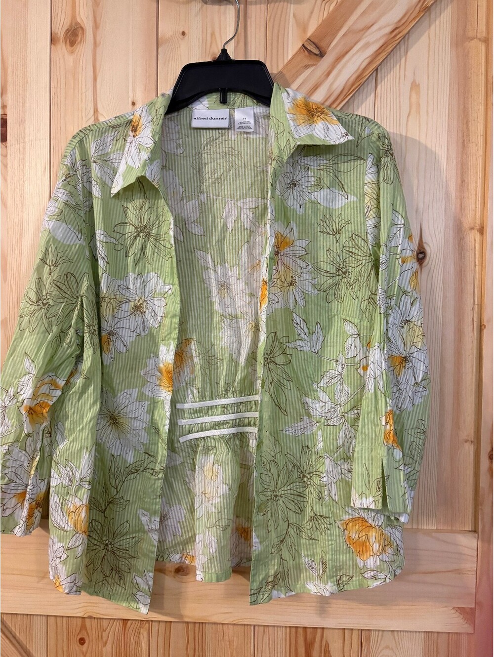 Alfred Dunner Women's Green Floral Cotton Blouse Size 14